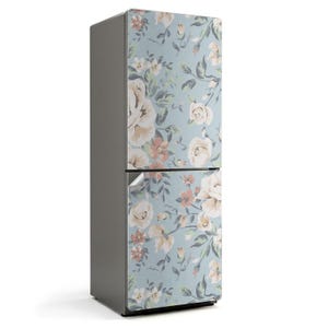 Delicate Floral Pattern Refrigerator Decal, Blue Fridge Wrap Sticker, Housewarming Gift, Kitchen Stickers