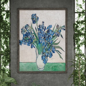 Irises by Vincent Van Gogh #66 Reproduction Prints, Masterpiece Classic, Floral Prints, Green, Blue, Antique Botanical, Flowery Painting
