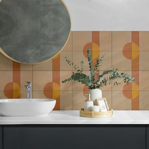 Abstract Geometric Pattern Tile Stickers, Yellow Peel and Stick Tiles, Tile Stickers, Abstraction PVC Wall Tiles, Bathroom Tile Stickers