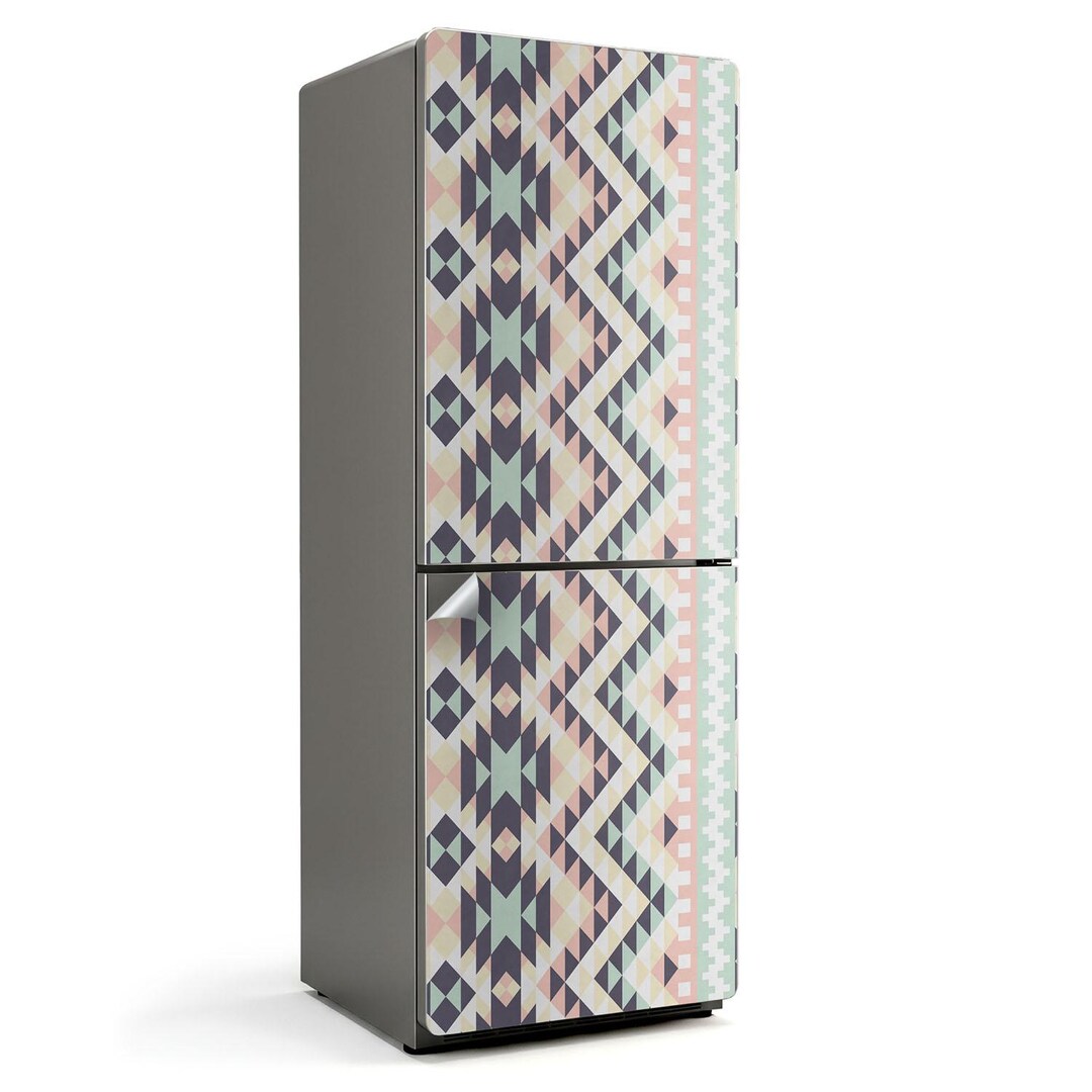 Geometric Pattern With Triangles Fridge Door Cover, Beige Refrigerator ...