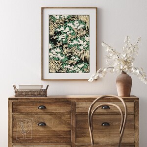 Forest Illustration by Watanabe Seitei #223 Retro Poster, Green, White, Famous Art Print, Retro Illustration, Woodblock Print