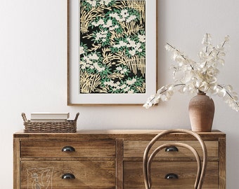 Ilustración de bosque de Watanabe Seitei n.° 223, póster retro, verde, blanco, impresión de arte famosa, ilustración retro, impresión en madera