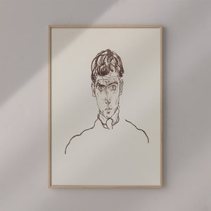 Portrait Of Paris Von Gutersloh 1918 By Egon Schiele Original Female Line Art Drawing #563 Retro Poster, Beige, Gray, Body, Expressionism
