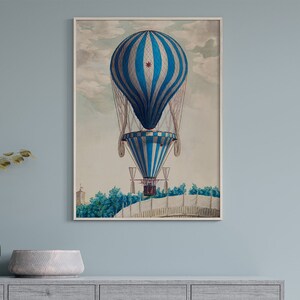 Balloon Novembre Watercolor Illustration #296 Retro Prints, Blue, Grey, Retro Sketch Art, Antique Prints, Retro Drawing