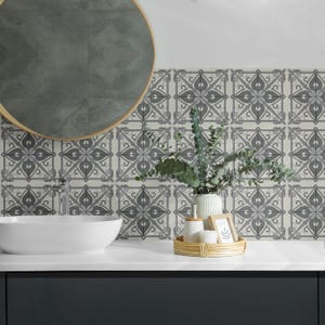 Floral Symmetry PVC Wall Tiles, Gray Tile Stickers, Self Adhesive Tiles, Texture Tile Stickers, Wall Tile Stickers