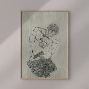 Das Graphische Werk Von Egon Schiele 1917 By Egon Schiele Original Female Line Art Drawing #542 Retro Poster, Beige, Gray, Nudity Painting
