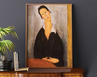Retrato de Amedeo Modigliani n.º 102 Reproducciones, Obra maestra clásica, Impresiones retro, Beige, Negro, Pintura al óleo retro