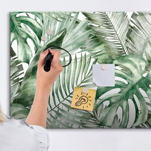 Plant Leaves Magnetic Board, To Do List For Wall, Green Message Board, Photo Wall Display Flowers and plants, Marker + Sponge