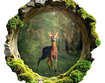 Adhesivo 3D para pared - Bosque idílico, verde, con temática de animales