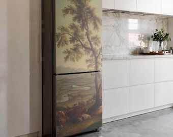 Vinilo para refrigerador con paisaje rural y árbol, vinilo verde, adhesivo removible, regalo de inauguración