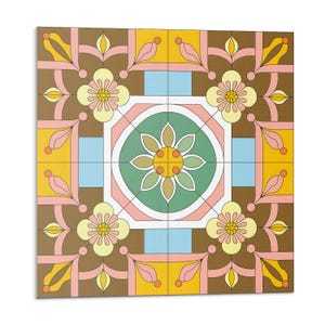 Floral Pattern On Background Tile Stickers, Yellow Peel and Stick Tiles, Tile Stickers, Texture PVC Wall Tiles, Bathroom Tile Stickers