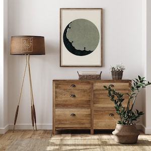 Moon Illustration by Watanabe Seitei #220 Retro Prints, Beige, Grey, Antique Drawing Art, Retro Sketch Art, Fine Art Print