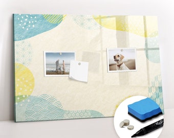 Pizarra magnética con marco y diseños, centro de mando, tablero de exhibición multicolor, organizador de pared con patrón abstracto, marcador de borrado en seco