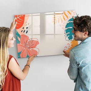 Pizarra magnética con plantas hawaianas, lista de tareas para la pared, tablero de mensajes multicolor, exhibición de fotos de pared con flores y plantas, marcador + esponja