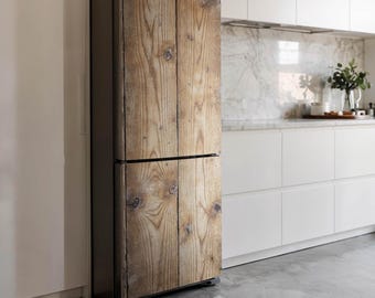 Pegatina para nevera con diseño de madera natural, cubierta marrón para puerta de nevera, decoración para el comedor, pegatina extraíble