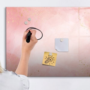Tablero magnético de mármol rosa, lista de tareas para la pared, tablero de mensajes rosa, patrón de abstracción para exhibición de fotos en la pared, marcador + esponja