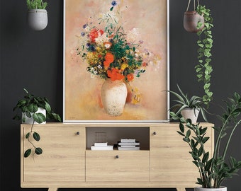 Jarrón de flores Odilon Redon #75 Cuadro famoso, Reproducción de cuadros, Estampados florales, Beige, Colorido, Botánico antiguo, Cuadro florido