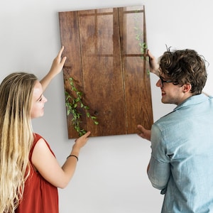 Pizarra magnética de madera rústica, organizador de pared, tablero de estado de ánimo marrón, organizador de pared con patrón natural, marcador + esponja