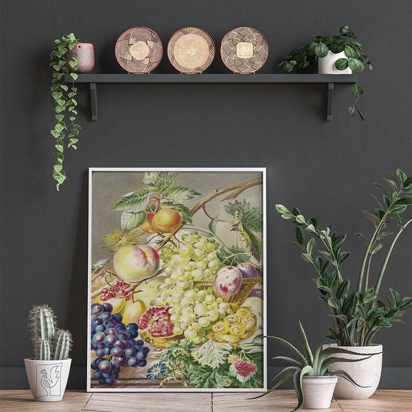 Fruits by Cornelis Van Amstel #85 Famous Painting, Painting Reproduction, Floral Prints, Green, Colorful, Botanical Prints, Retro Flowery