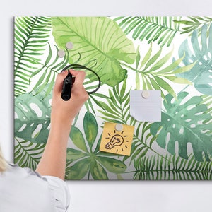 Tropical Leaves Magnetic Board, Wall Organizer, Green Mood Board, Command Center Flowers and plants, Marker + Sponge