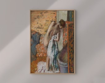 Naked Lady After Bathing Woman Drying Herself 1886 By Edgar Degas Poster, Orange Aesthetic, Brown Room Decor, Retro Wall Art Canvas #608
