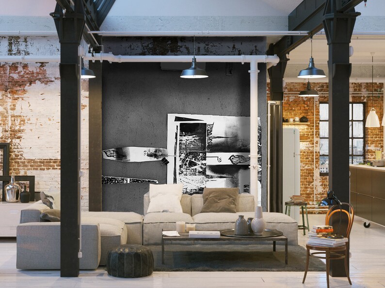 White Original Artwork Fine Art Print Abstract Print Bohemian Decor Removable Wallpaper Abstract Wallpaper Square #1 Wallpaper Grey