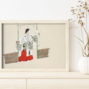 Masked Man Japanese Print by Kamisaka Sekka #248 Retro Prints, Beige, Red, Retro Japanese Art, Antique Drawing Art, Poster Aesthetic