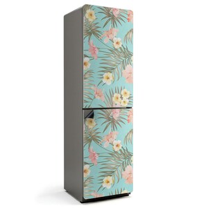 Tropical Flower Pattern Fridge Magnetic Decal, Turquoise Stylish Fridge Magnet, Gift Idea, Refrigerator Cover