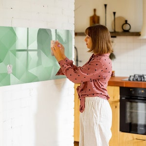 Triangles Abstraction Magnetic Board, To Do List For Wall, Green Message Board, Photo Wall Display Abstraction Pattern, Marker + Sponge