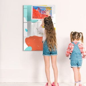 Colorful Scribble Magnetic Board, Wall Organizer, Multicolour Mood Board, Wall Organizer Abstraction Pattern, Marker + Sponge