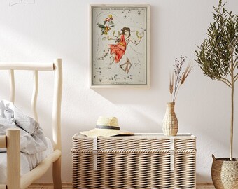 Chart Illustration Andromeda Sidney Hall #21 Astronomisches Poster, Beige, Rot, Konstellationsdruck, Astrologie Poster