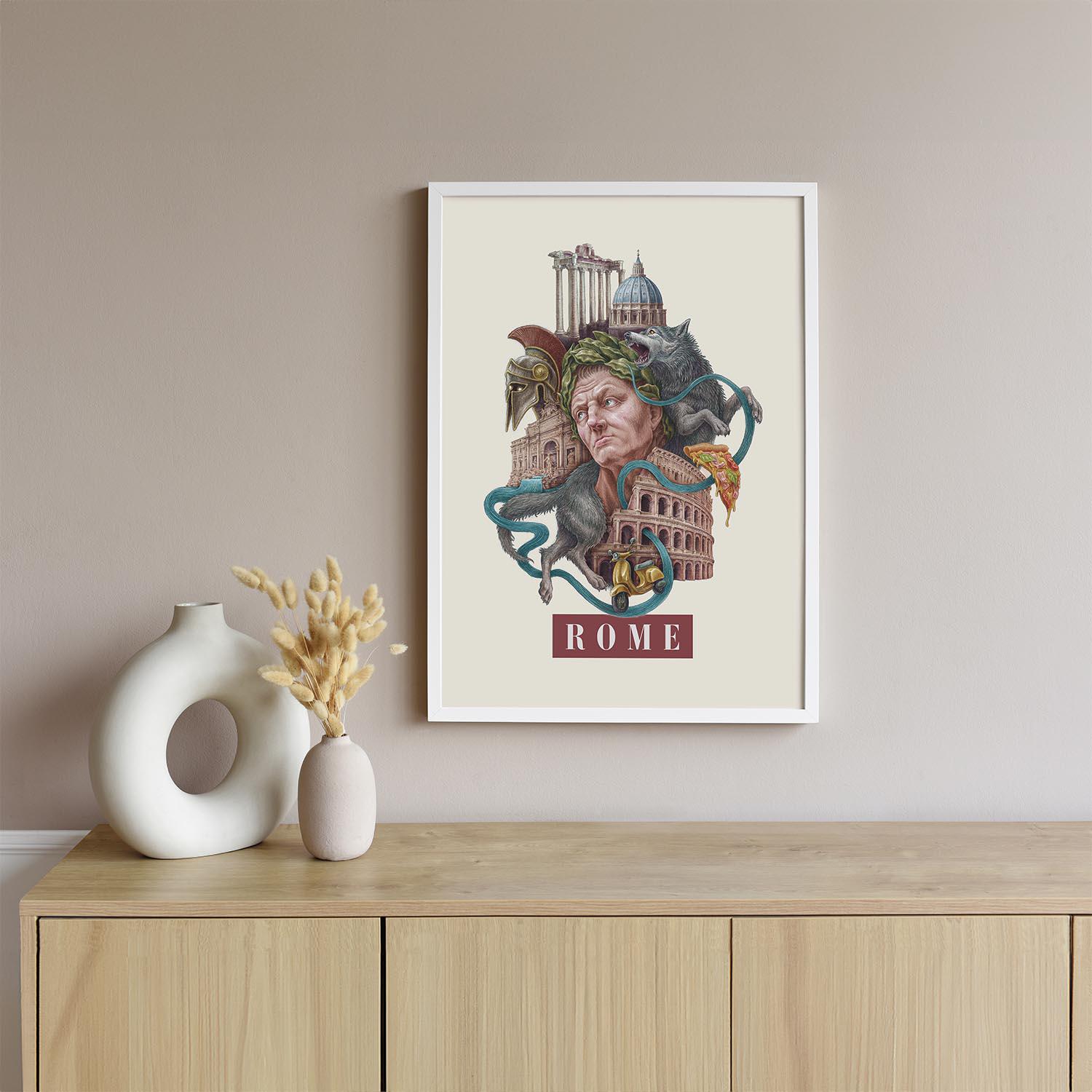 Rome Illustration in Frame, Rome City Wall Art, City Art Frame, Art ...