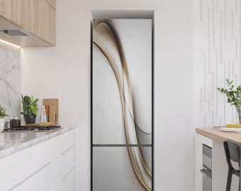 Elegant Wavy Lines Fridge Magnetic Decal, Beige Aesthetic Fridge Magnet, Modern Kitchen Decor, Freezer Art