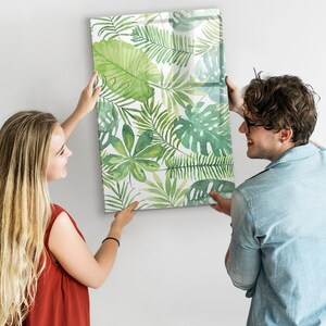 Watercolor Leaves Magnetic Board, Command Center, Green Display Board, Wall Organizer Nature Pattern, Dry Erase Marker
