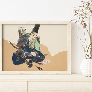 Samurai Poster Momoyogusa von Kamisaka Sekka #231 Retro Poster, Navy, Beige, Kunstreproduktion, Fine Art Print, Retro japanische Kunst