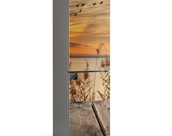 Sunset Over The Water Fridge Magnetic Decal, Orange Aesthetic Fridge Magnet, Modern Kitchen Decor, Refrigerator Cover