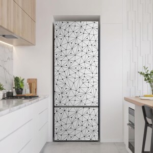Geometry Of Lines And Points Fridge Door Cover, White Refrigerator Sticker, Kitchen Decor, Fridge Decor