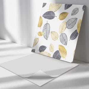 Leaves Pattern On Background Tile Stickers, Yellow Self Adhesive Tiles, Tile Stickers, Floral PVC Wall Tiles, Wall Tile Stickers