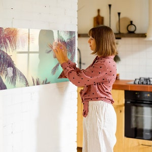 Pizarra magnética con palmeras tropicales, fotomural para pared, tablero de notas multicolor, lista de tareas para pared, flores y plantas, marcador + esponja