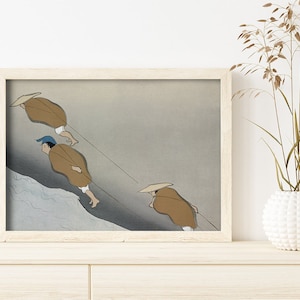 Fisherman Japanese Art by Kamisaka Sekka #240 Retro Prints, Grey, Brown, Retro Japanese Art, Antique Drawing Art, Poster Aesthetic