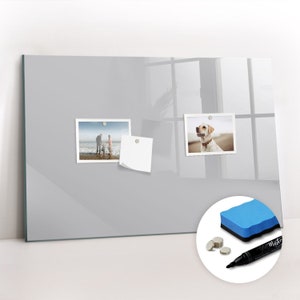 Tablero magnético de color gris brillante, lista de tareas para la pared, tablero de mensajes gris claro, exhibición de fotos de pared de color sólido, marcador + esponja