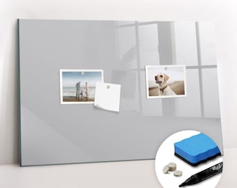 Bright Gray Color Magnetic Board, To Do List For Wall, Light grey Message Board, Photo Wall Display Solid Color, Marker + Sponge