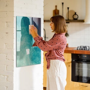 Pizarra magnética con diseño de abstracción marina, organizador de pared, tablero de estado de ánimo turquesa, organizador de pared con patrón de abstracción, marcador + esponja