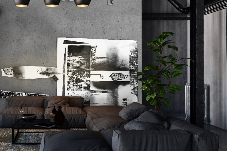White Original Artwork Fine Art Print Abstract Print Bohemian Decor Removable Wallpaper Abstract Wallpaper Square #1 Wallpaper Grey