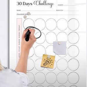 30-Day Challenge Magnetic Board, Timetable, White Memo Board, Wall Organizer Organizer, Dry Erase Marker