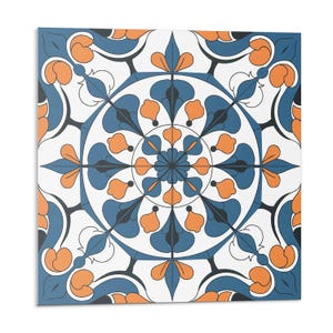 Floral Pattern In Mandala PVC Wall Tiles, Blue Tile Stickers, Peel and Stick Tiles, Texture Tile Stickers, Bathroom Tile Stickers