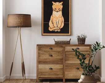 Ilustración de gato sentado de Julie De Graag n.° 272 Impresiones retro, naranja, negro, impresiones de bellas artes, impresiones de museos, reproducción de arte