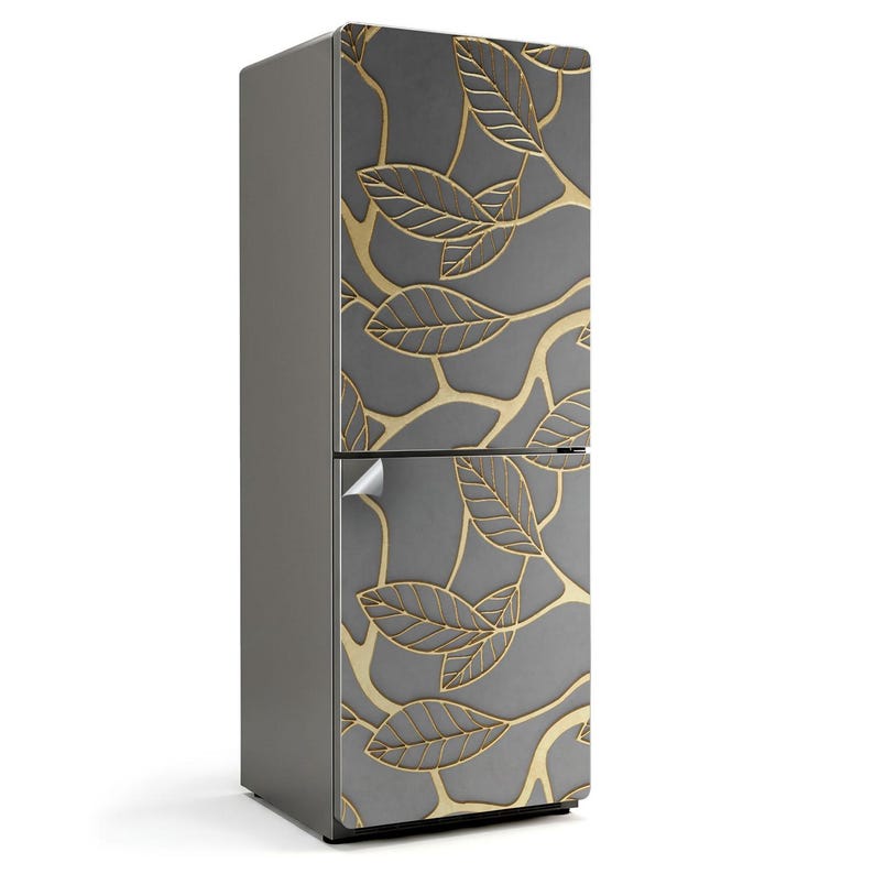 Delicate Pattern of Leaves and Branches Refrigerator Wrap, Gray Fridge ...