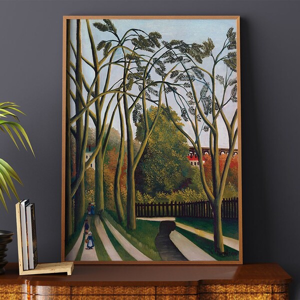 Die Ufer des Bievre bei Bicetre von Henri Rousseau #267 Retro Poster, grün, rot, Poster Ästhetik, Malerei Druck, Retro Botanische
