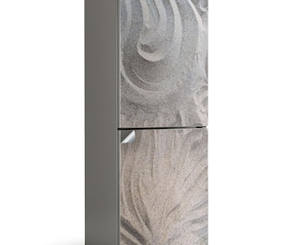 Abstract Patterns In The Sand Refrigerator Wrap, Gray Fridge Sticker, Kitchen Stickers, Dining-Room Decoration
